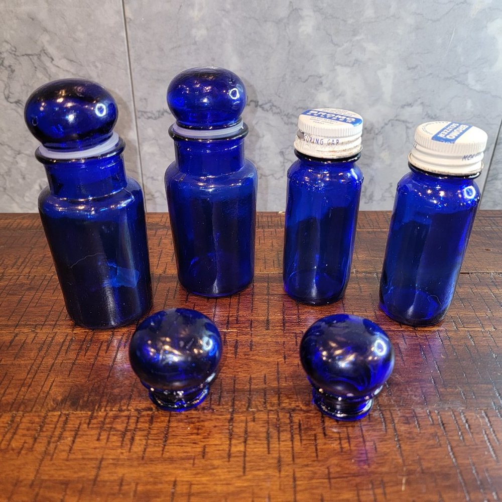 Vintage Cobalt Blue Glass, Small Lot of 4" Apothecary bottles